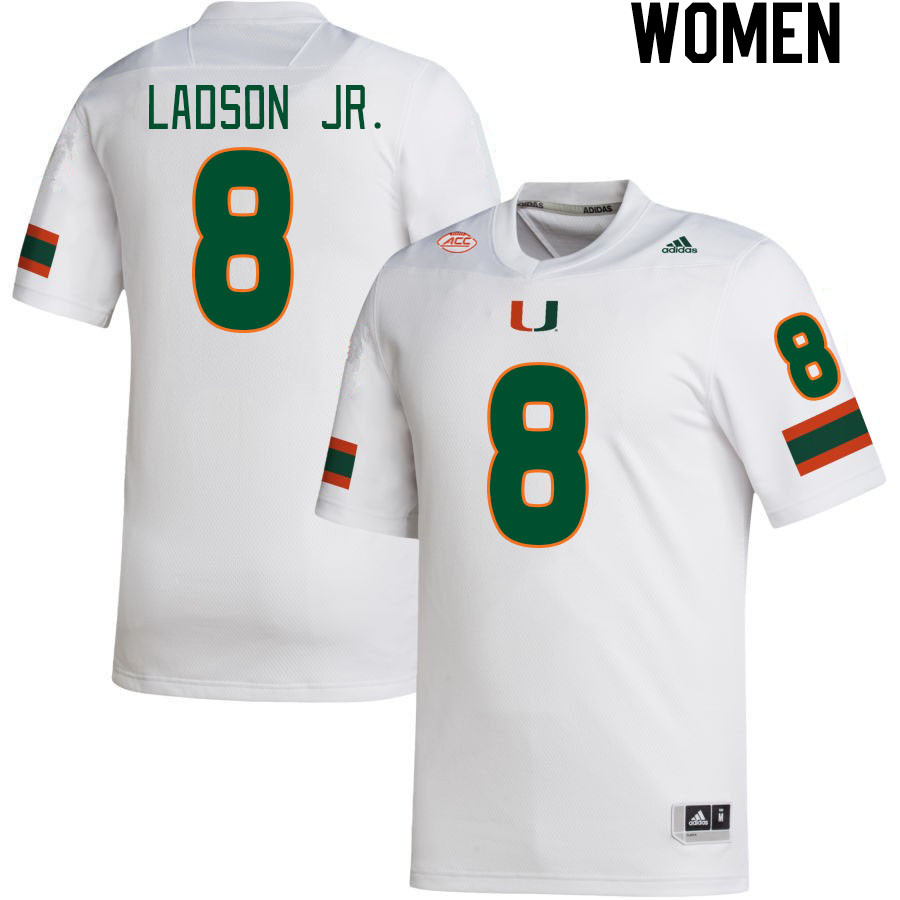 Women #8 Frank Ladson Jr. Miami Hurricanes College Football Jerseys Stitched-White - Click Image to Close